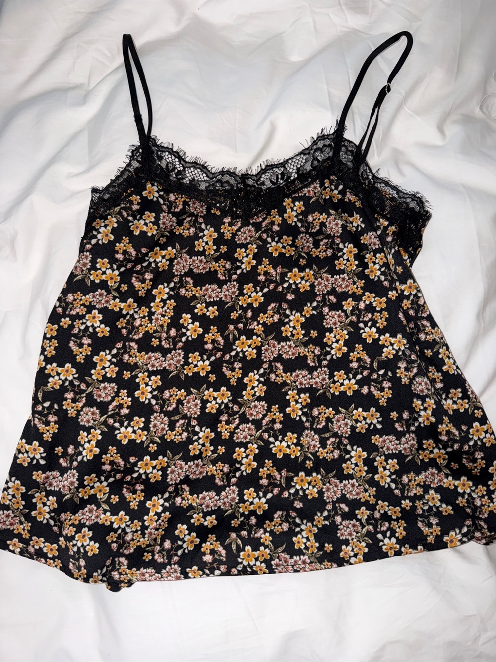 wild fable Black Floral Lace-Trim Camisole with flowers